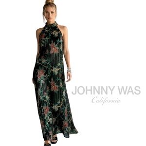 JOHNNY WAS Evelina Metallic Floral Halter Maxi Dress
